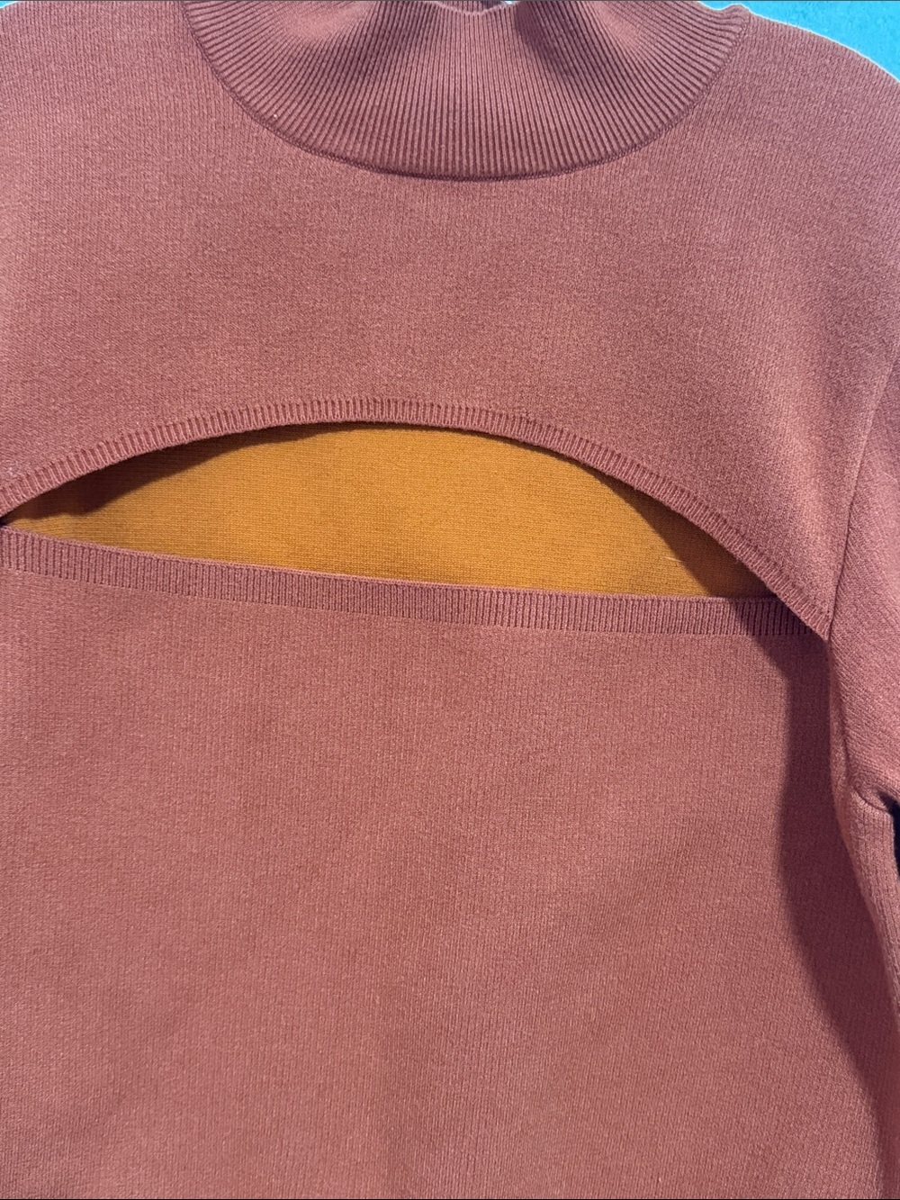 Topshop Rust Orange Pumpkin Fall Cutout Turtleneck Sweater - Picture 3 of 4
